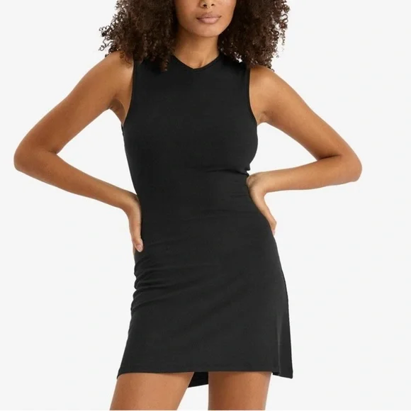 New Skims Black Soft Lounge V Neck Tank Mini Dress Rib Knit Sz L - Picture 12 of 12